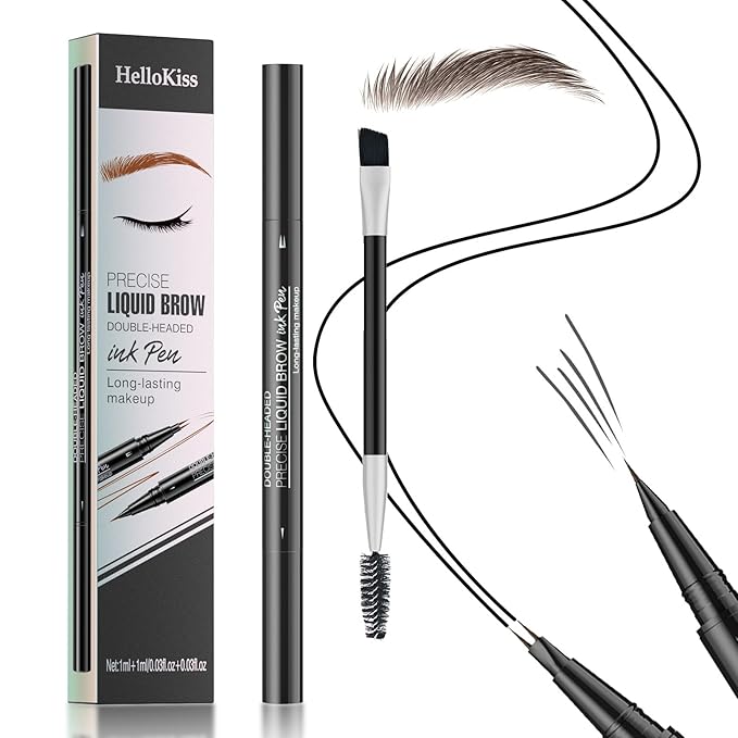 Eyebrow Pen, Microblading Eyebrow Pencil for Natural Hair-Like, Fast & Precise Faux Brow Pen with Double Brush Tip, Waterproof Long-Lasting, Filling Eyebrow Pencils for Women, Dark Brown