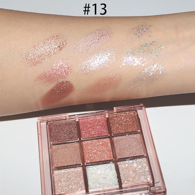 Pink Brown Violet Sparkly Eyeshadow Makeup Palette,Korean Natural Hypoallergenic Glitter Eyeshadow Palette,Highly Pigmented Shimmer Eye Shadow Palette Long Lasting Waterproof Blendable (13#)