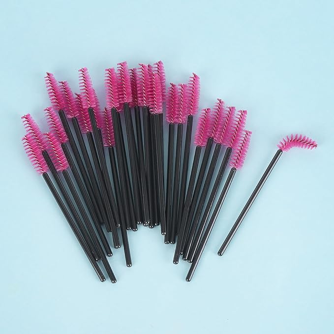 Tbestmax 500 Pcs Disposable Spoolies, Mascara Wand Eyelashes Brushes Applicator for Eyebrow Eye Lash Extension - Hotpink