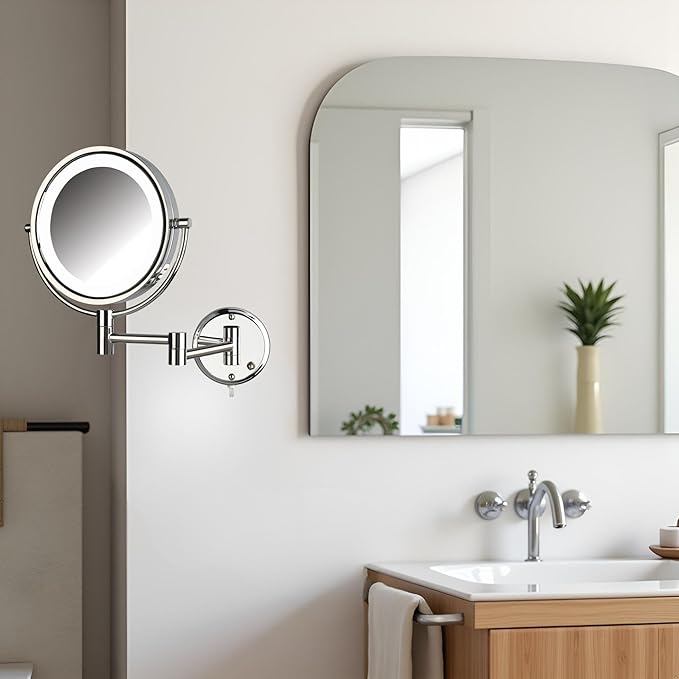 JERDON Wall-Mounted Vanity Mirror with Lights - Lighted Makeup Mirror with 8X Magnification & Chrome Finish - Plug in Model HL88CL