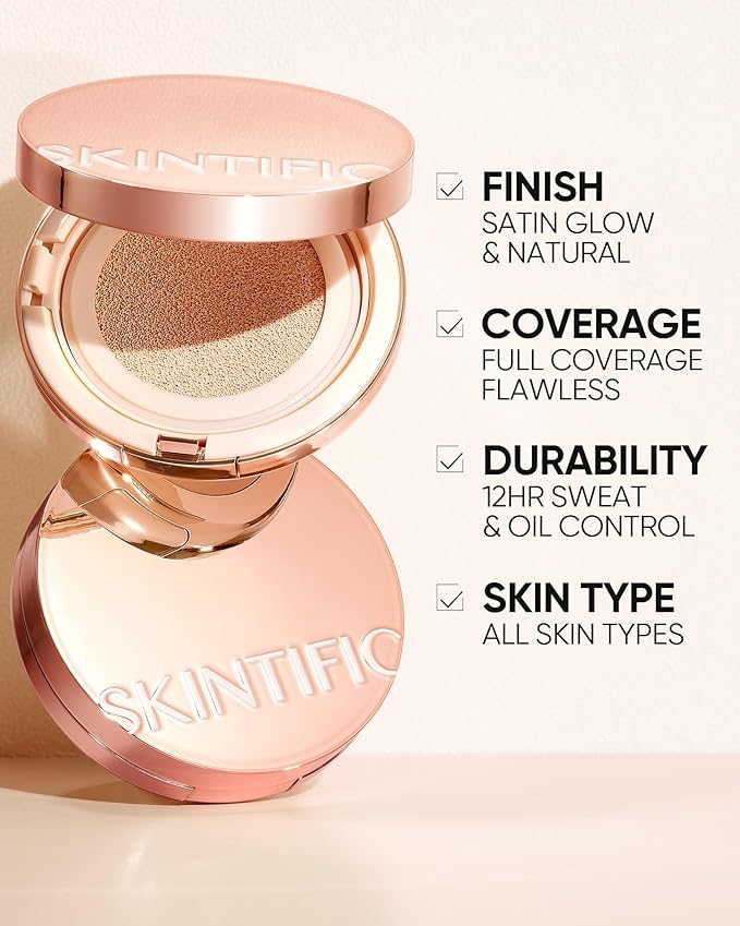 Full Coverage Cushion Foundation, Weightless, Skin Fit, Satin Glow Finish, Oil-Control Waterproof Foundation, Sweatproof Flawless BB Cream CC Korean Makeup