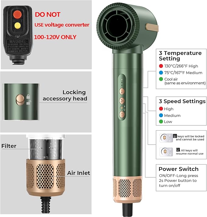 7 in ONE Hair Dryer Brush, Powerful Blow Dryer Brush with Auto- Wrap Curler, Detachable Fast Drying,Volumizing, Curling, Straightening, Ionic Hair Dryer with Diffuser, Hair Styling Tools 100-120V