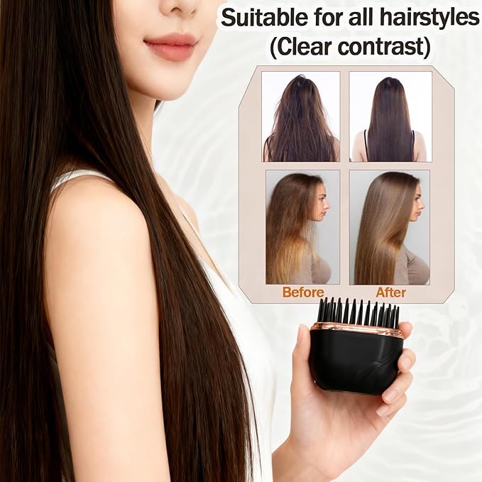 Glam brushs Mini Hair Straightener,3-Speed Temperature Control, Portable Electric Hair Straightener Brush 30s Heating,Rapid Heating & Anti Scald Shell, Cordless Straightening Comb for Travel(Pink)