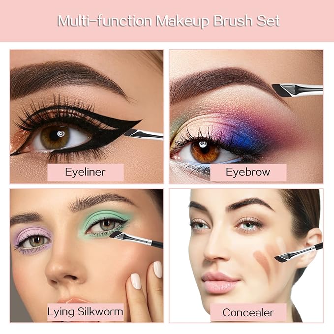 Professional Angled Eyeliner Brush Set, 6 Pcs Eye Makeup Brush Eyebrow Brush Tools Precision Eye Liner Brush Ultra Thin Eye Liner Slanted Flat Angle Eyeliner Brushes Synthetic Bristles