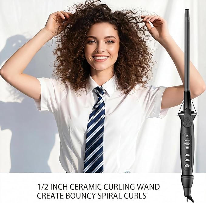 1/2 Inch Extra Long Barrel Curling Iron for Short & Long Hair, 0.5 Inch Ceramic Small Curling Iron with Auto Shut-Off, Dual Voltage Curler Suitable for Travel, Including Glove