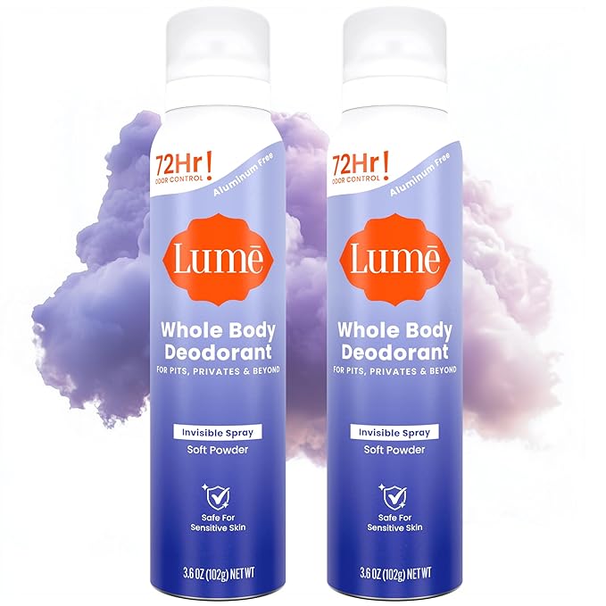Lume Invisible Spray Deodorant For Women - Whole Body Deodorant Spray - 72 Hr Odor Control - Ozone Friendly, Natural Propellant - Aluminum & Baking Soda Free, Skin Loving - 3.6 ounce (Soft Powder)