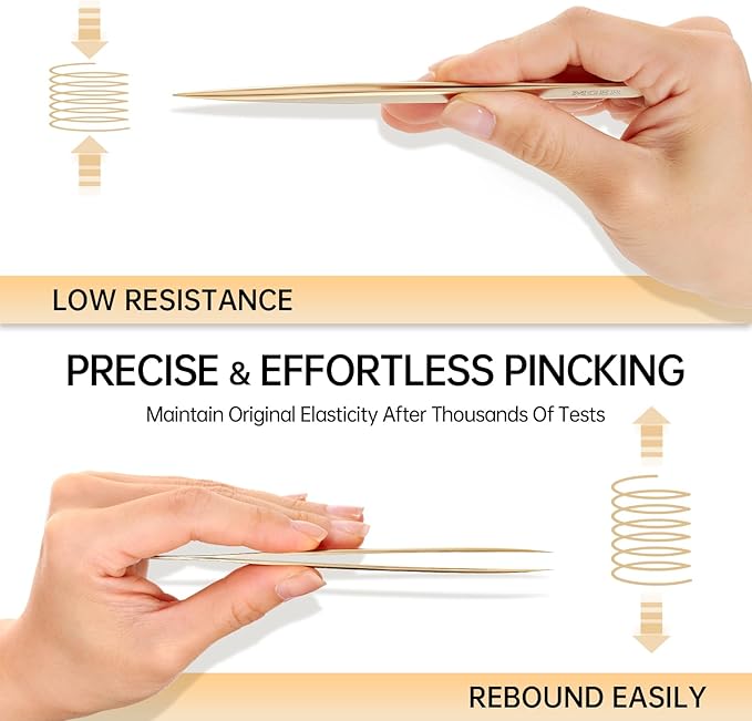 Lash Tweezers for Eyelash Extension, Hand Calibrated Straight eyelash tweezers, False Lash Application Tools, Lash extension tweezers gold