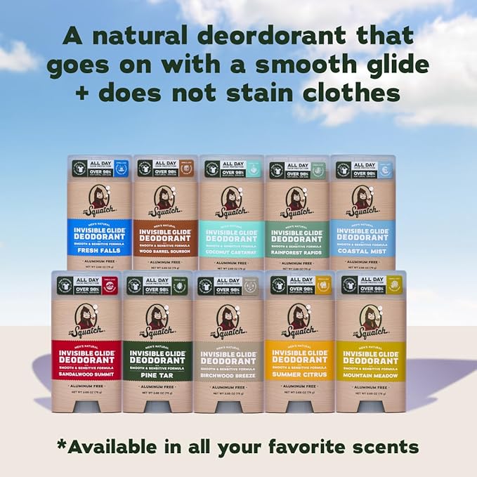 Dr. Squatch Invisible Glide Deodorant – Natural Smooth Roll On, No Stains, Aluminum Roll & Dermatologist-Tested Formula Suits Sensitive Skin – Wood Barrel Bourbon + Rainforest Rapids, 2.65oz (2-Pack)