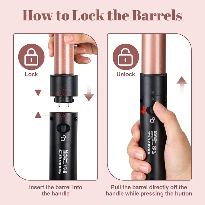 5-in-1 Curling Iron Set, Curling Wand with 3 Barrel Hair Crimper Iron and Interchangeable 4 Curling Irons, Dual Voltage Hair Waver with 2-LED Temp Control for All Hair Types, Glove & 2 Clips