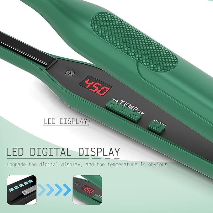 K&K 3/10 inch Plate Small Mini Ceramic Flat Iron Nano Tourmaline Flat Irons for Short Hair Pixie Cut Pencil Straightener for Women Dual Votage