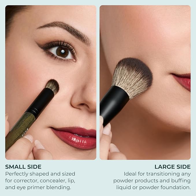 Rose and Ben Beauty D2 Concealer & Complexion Brush | Dual-Ended Design for Seamless Blending | Buffing & Setting for Cream, Liquid, and Powder Makeup | Cruelty-Free Fibers
