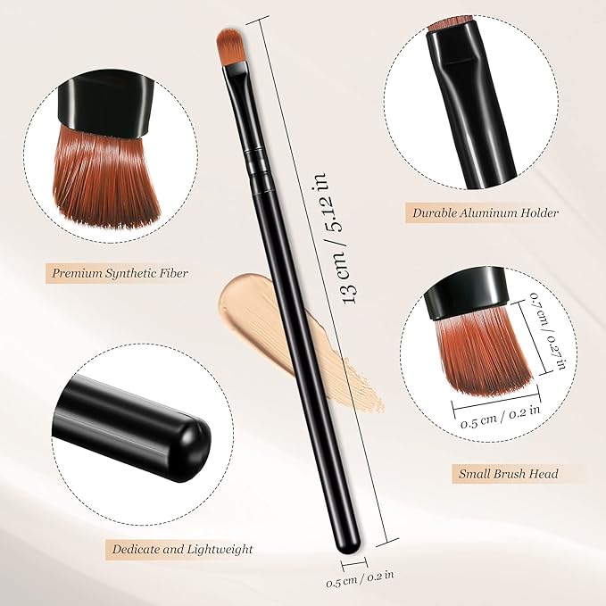 12 Pieces Small Concealer Brush Flat Lip Concealer Brush Under Eye Synthetic Fiber Makeup Eyebrow Outline Foundation for Concealing Blending Setting Buffing Makeup(Black)