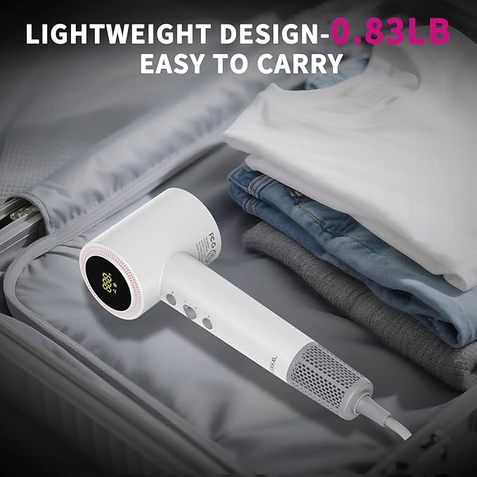 Hair Dryer with Diffuser - 150,000 RPM High Speed Blow Dryer with Comb, 500 Million Ionic Hairdryer, Low Noise, 1600W Professional Fast Dry, 3 Attachments for All Hair Types, Portable for Home Travel