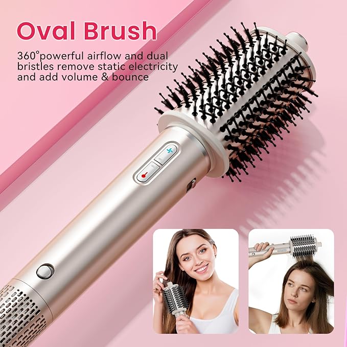3 in 1 Hot Air Styler - Professional Hair Dryer Brush with No Heat Damage, High-Speed Negative Ionic Hair Dryer, Frizz-Free Blow Dryer Brush for Drying Volumizing Straightening (Glod)