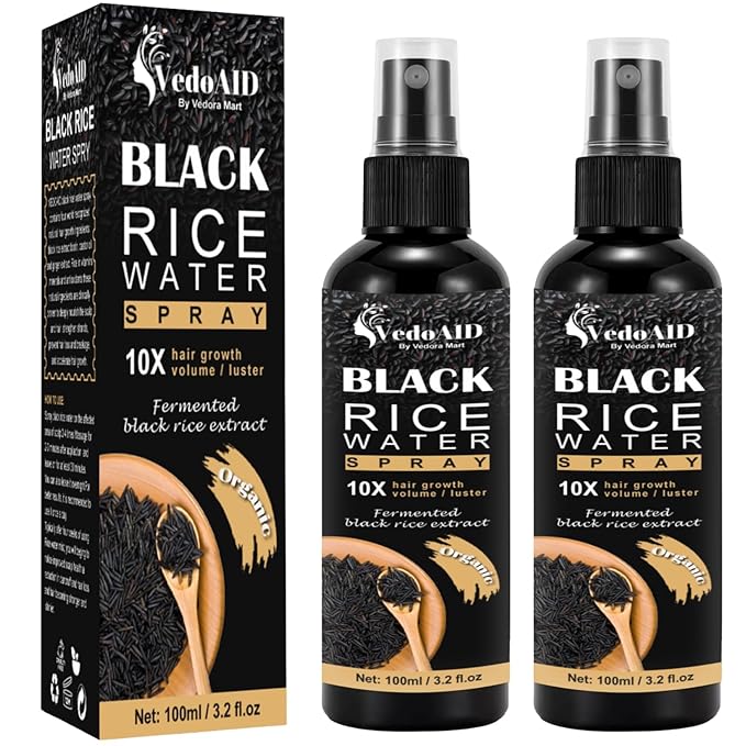 Black Rice Water Spray for Hair Growth – Organic Hair Serum with Castor Oil & Ginger Root – Strengthens, Thickens & Repairs Hair – Hair Loss Treatment for Women & Men – 100ml/3.2 fl.oz (2pc)