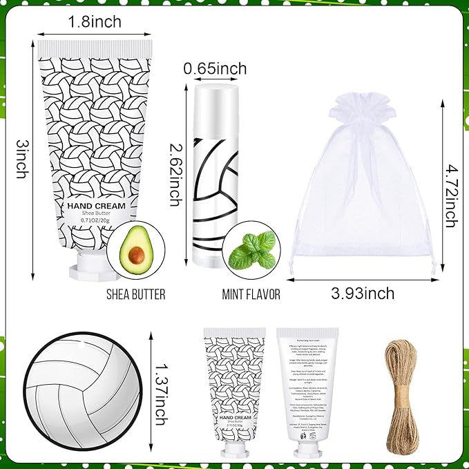 144 Pcs Volleyball Lip Balm Hand Cream Set Volleyball Party Favors, Include 36 Volleyball Lip Balm 36 Moisturizing Hand Cream 36 Bags 36 Volleyball Cards and Ropes for Volleyball Accessories