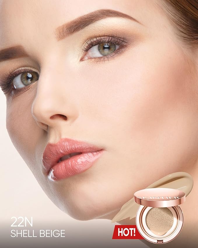 Full Coverage Cushion Foundation, Weightless, Skin Fit, Satin Glow Finish, Oil-Control Waterproof Foundation, Sweatproof Flawless BB Cream CC Korean Makeup