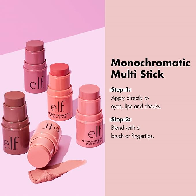 e.l.f. Monochromatic Multi Stick, Creamy, Lightweight, Versatile, Luxurious, Adds Shimmer, Easy To Use On The Go, Blends Effortlessly, Sparkling Rose, 0.17 Oz