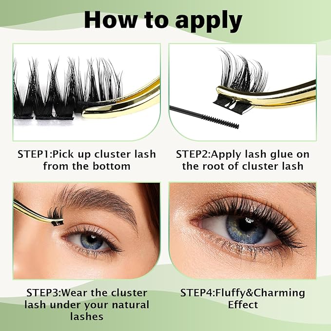 Lash Clusters 96pcs Individual Lashes Y10 D Curl 12mm Cluster Lashes KEYYOU Volume Wispy Lash Extension Soft&Comfortable Easy DIY at Home(Y10,D-12mm)