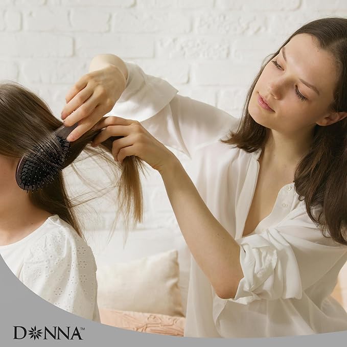 Donna Double Sided Styling Brush for Women - 100% Boar Bristles, Cushioned Wooden Detangling Brush for Wet Hair