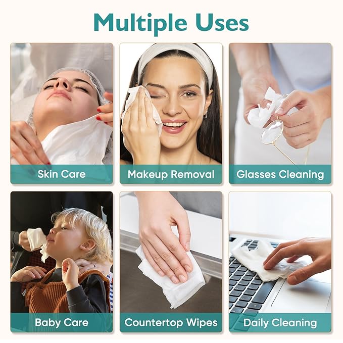 Face Towels, 100 Count Disposable Face Towelette for Washing Face, Skincare, Ultra Soft Facial Towel for Sensitive Skin, Lint-free Makeup Remover Dry Wipes - 2 Box
