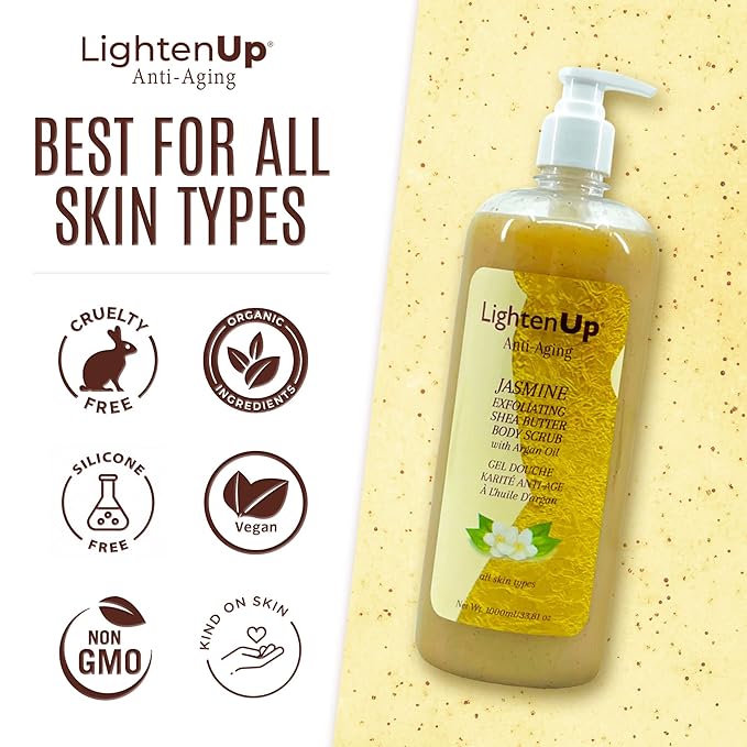 OMIC Lighten-Up Exfoliating Body Wash - 33.8 Fl oz / 1000 ml - Formulated to Exfoliate and to Nourish Skin, with Shea Butter, Jasmine Oil Argan Oil