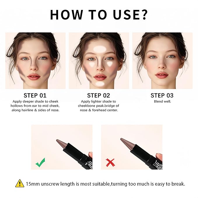 MAEPEOR 2-in-1 Contour Highlighter Stick Non-greasy and Non-drying Contour Pen Long Lasting Waterproof Face Brighten Contouring Makeup Pen (04 Pink Golden & Tan)