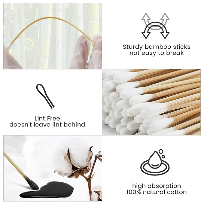 500PCS 6" Long Cotton Swabs in Storage Box - Strong Cotton Swabs with Wooden Sticks - Tipped Applicators for Gun Cleaning, Makeup Removing, Pet Care