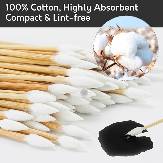1000PCS 6" Pointed Cotton Swabs - Long Swab with Bamboo Sticks - Lint Free, Highly Absorbent Precision Cotton Tip for Tight Space Cleaning
