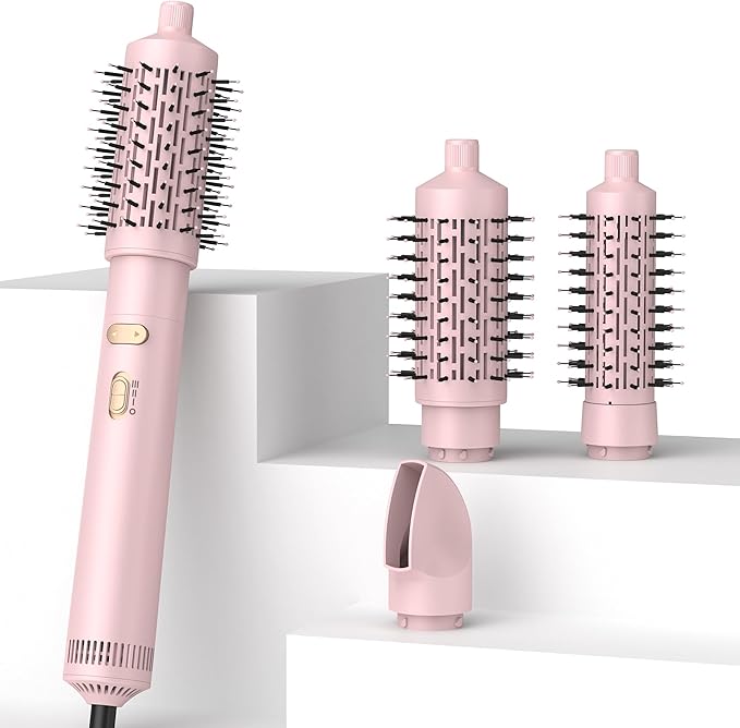 3 in 1 Rotating Hair Dryer Brush,Negative Ionic Professional Brush Blow Dryer with Detachable Brush(2" & 1.5"),3 Heats and 2 Speeds Rotating Hot Air Brush for Curling,Straight,Drying