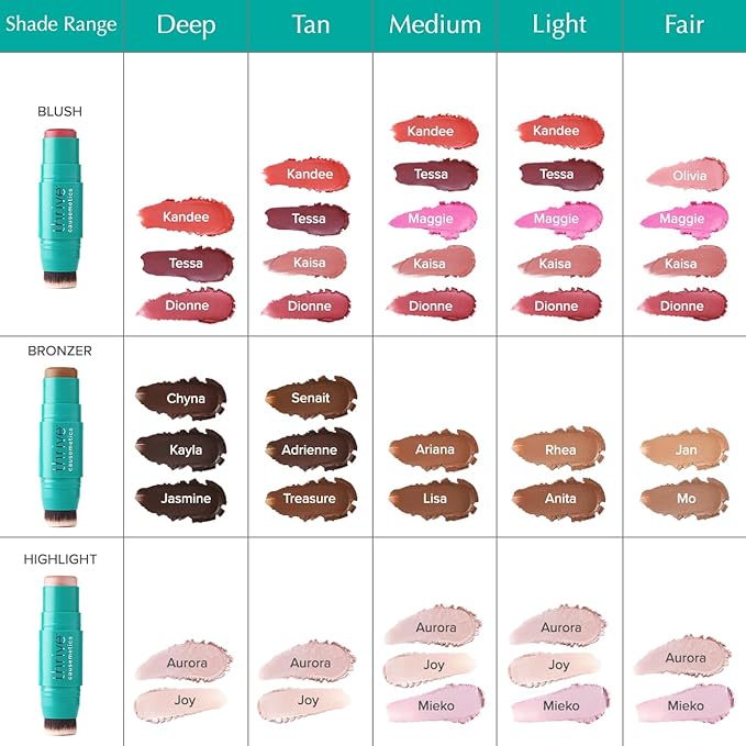 Thrive Causemetics Triple Threat Color Stick: Cream Bronzer & Contour Stick with Vitamin E, Evening Primrose Oil, Waterproof Smudge Proof Face Makeup Formula, Adrienne (Deep Tan Neutral)