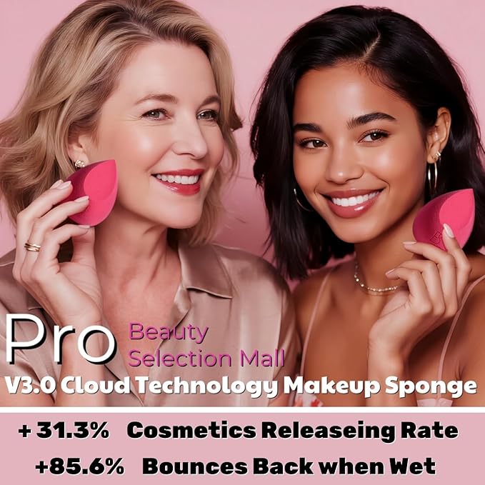 BS-MALL Professional Makeup Sponges Triangle Puff 49 Pcs- Pro V3.0 Cloud Technology Makeup Sponge Material Flawlessflow Mini Sponge Set & Triangle Puff With Waterproof Travel Silicone Bag Gift Set