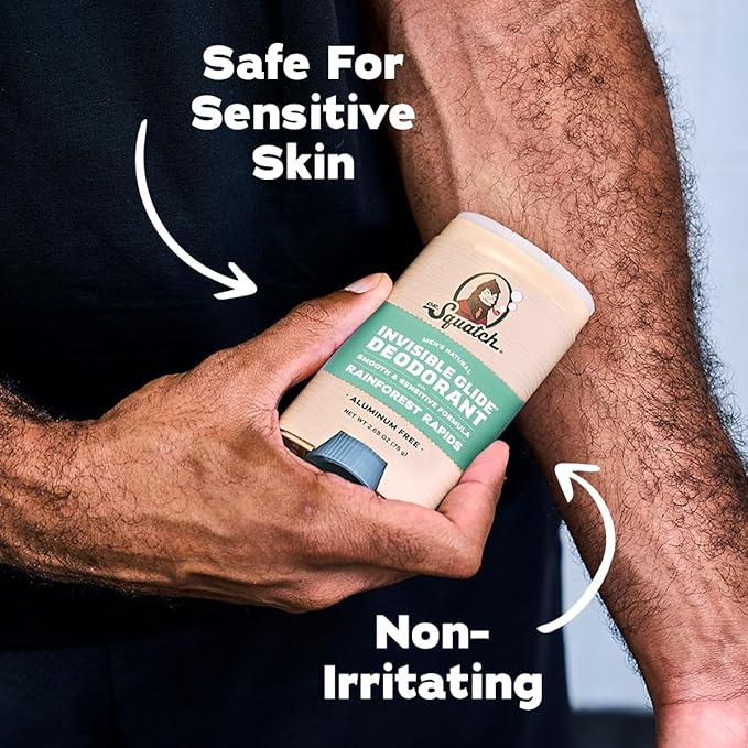 Dr. Squatch Invisible Glide Deodorant – Natural Smooth Roll On, No Stains, Aluminum Roll & Dermatologist-Tested Formula Suits Sensitive Skin – Coconut Castaway + Rainforest Rapids, 2.65oz (2-Pack)