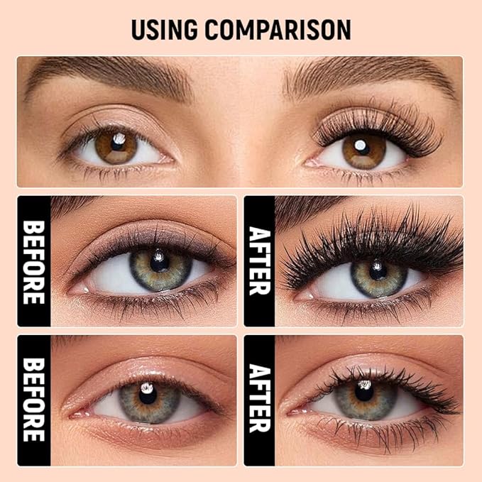 Waterproof Silk Fibre Thick Lengthening Mascara, 4D Silk Fiber Lash Mascara for Older Women, Long Lasting Smudge-Proof Curling Black Eyelashes Mascaras Volume and Length Natural All Day Full (Black*2)