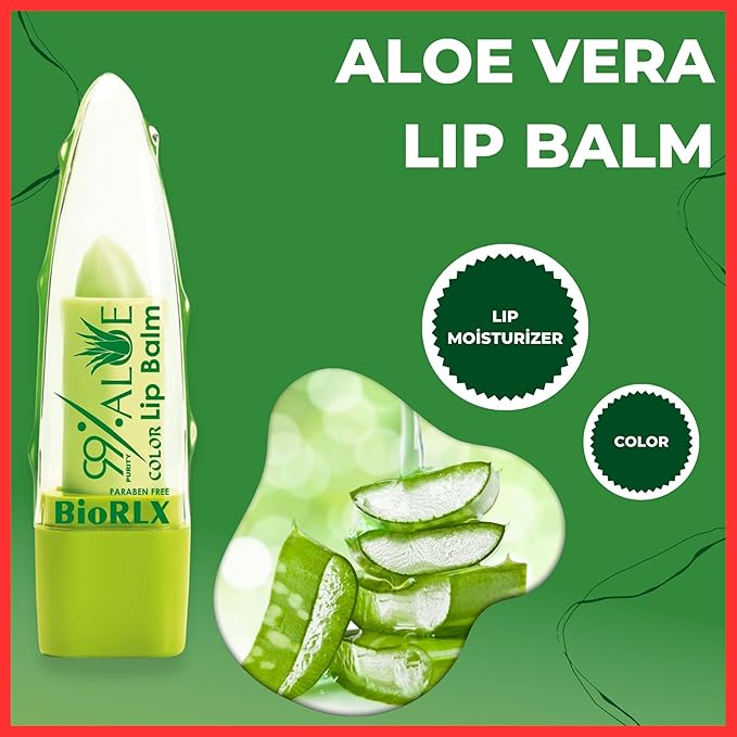 BioRLX 99% Purity Aloe Vera Lip Balm - Natural Moisturizing Unisex Lip Care for Hydrated and Radiant Lips (Aloe Vera - Color Tinted, 0.12 Ounce (Pack of 1))