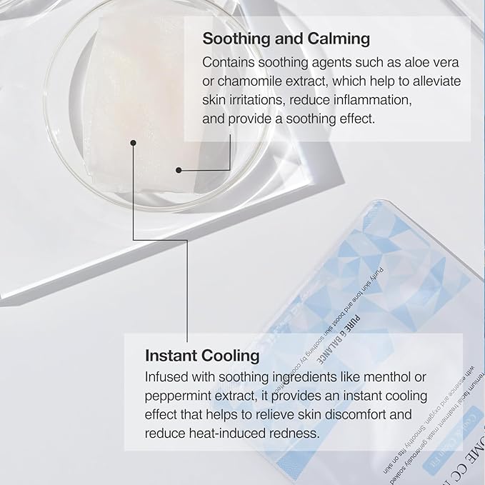 Ceutisome CC Mask – Cooling & Hydrating Sheet Mask with Xylitol, Witch Hazel & Fermented Botanical Extracts, Soothes Heated Skin, Controls Sebum, Non-Irritating Formula(6 Sheets/1 Box)