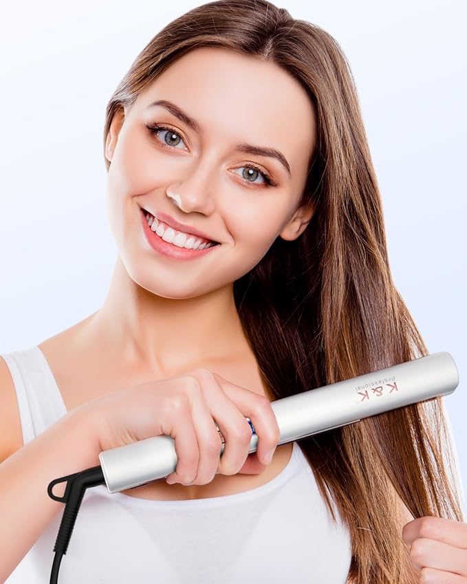 K&K Shine Therapy 1 Inch Hair Straighteners, Best Hot Tools Straightening Iron with Negative Ion to Lock in Moisture & Shine, Pure Titanium Plate Ceramic Tourmaline Coated Flat Irons