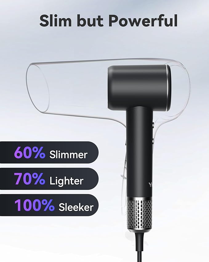 High-Speed Hair Dryer, Negative Ionic Blow Dryer with 110,000 RPM/1500W Brushless Motor for Fast Drying, Lightweight Hairdryer for Travel and Home, with Diffuser, Magnetic Nozzle