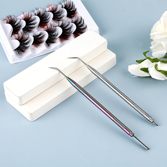 2 in 1 Lash Lift and Tint Kit, 2 Pcs Professional Lash Lift Rods Stainless Steel Lash Comb Metal Eyelash Comb Separator Lash Applicator Tool for Eyebrow Perming Tinting Curling Lash Extension Supplies