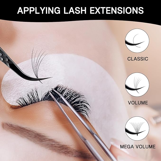 VAVALASH Lash Tweezers for Eyelash Extensions, Fiber Tip Diamond Grip Curved Tweezers for Lash Extension,Professional Precision Black Lash Tweezers for Volume & Classic Lashes (Curved Tweezers)