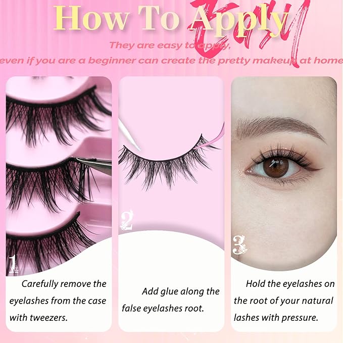 Ahrikiss Lashes Manga Lashes Natural Look Anime False Eyelashes 8 Pairs Faux Mink Lashes Wispy Fake Eyelashes Cosplay Spiky Fake Lashes 10-14mm Soft Strip Lashes (Comic)