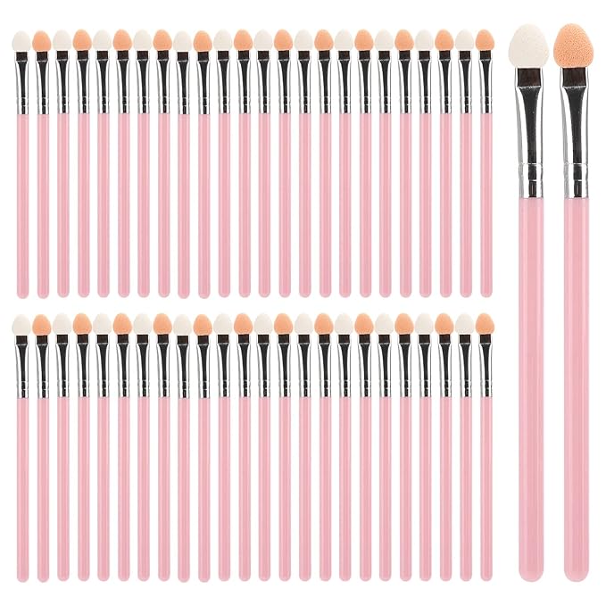50PCS Eye Shadow Brushes, Makeup Brushes Eyeshadow Applicators Sponge Double Sided Reusable（Pink）