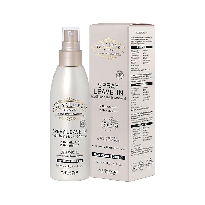 Il Salone Milano Professional 12-In-1 Leave In Hair Treatment - Heat Protectant + Detangling Spray with Frizz Control - Repairs Hair Breakage with Olive & Almond Oil (200 ml)