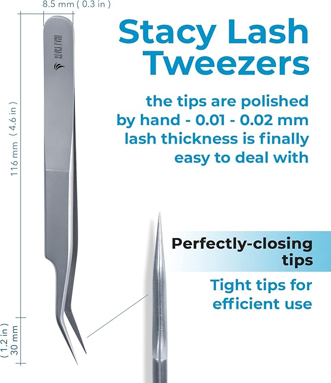 Stacy Lash STL-7 Curved Eyelash Extension Tweezers/Supplies for False Lashes Isolation & Volume Extensions/Precision Applicator Tool/Beauty Accessories/Sharp Tweezer Tip/Eyelashes Tools