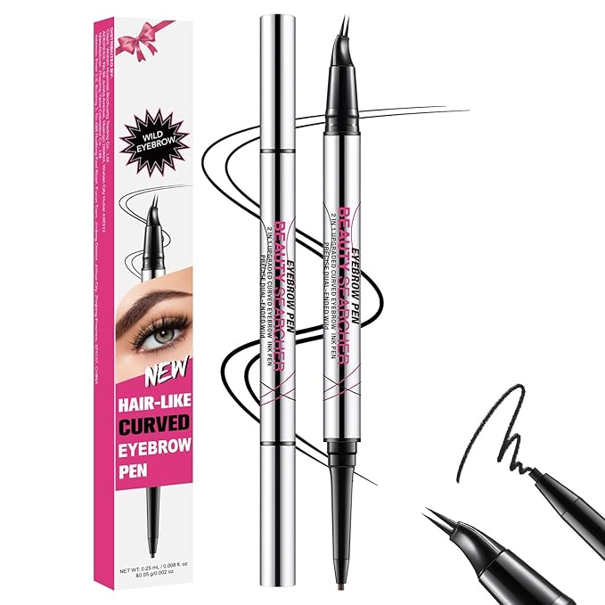 Curved Eyebrow Pen, Eyebrow Pencil Dual-Ended with 2-Fork Tip for Women, Effortlessly Creates Natural Hair-Like Brows, Lasts All-Day Waterproof & Smudge-Proof Formula (#5 BLACK)