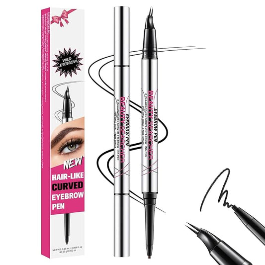 Curved Eyebrow Pen, Eyebrow Pencil Dual-Ended with 2-Fork Tip for Women, Effortlessly Creates Natural Hair-Like Brows, Lasts All-Day Waterproof & Smudge-Proof Formula (#5 BLACK)