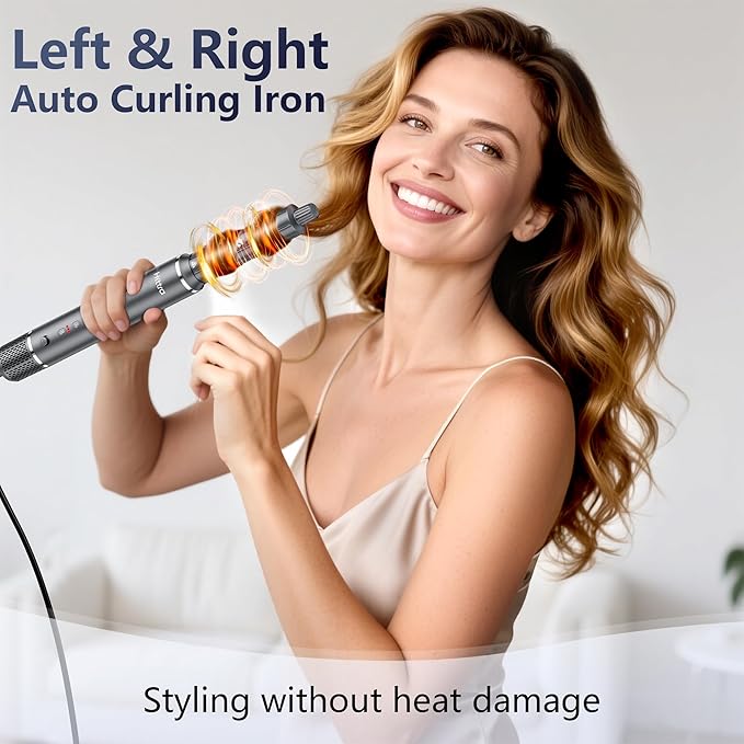 6-in-1 Multi Styler & Professional Hair Dryer Brush, Frizz-Free Hot Air Wrap Hair for Fast Drying, Volumizing, Straightening, Curling Without Heat Damage, Gift for All Hair Types' Women (Gray)