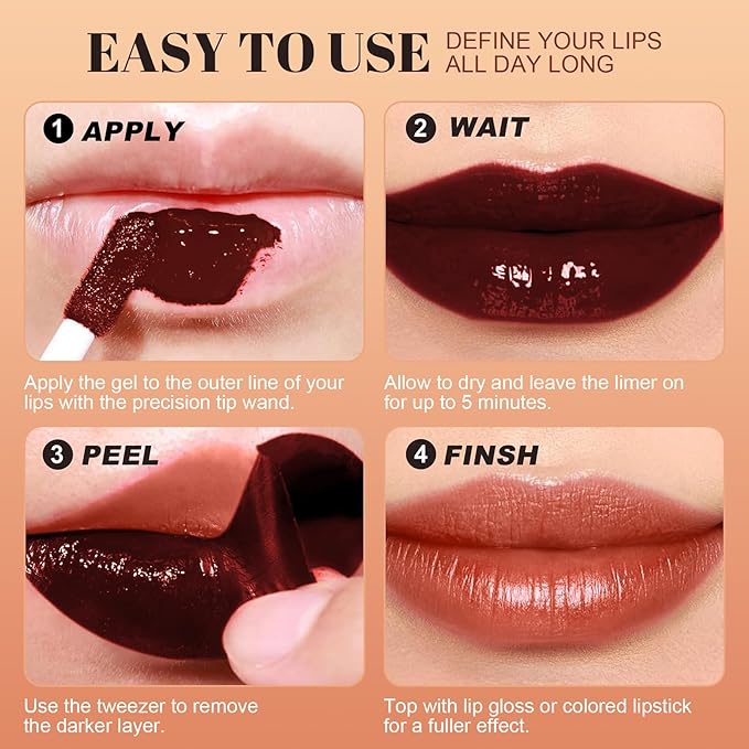 Lip Stain Peel Off - Long-Lasting Lip Liner, Creamy Matte Lip Makeup Waterproof & Smudge-Proof Lip Liner Stain, Highly-Pigmented Pencil for Shaping & Sculpting Lips (Rose)