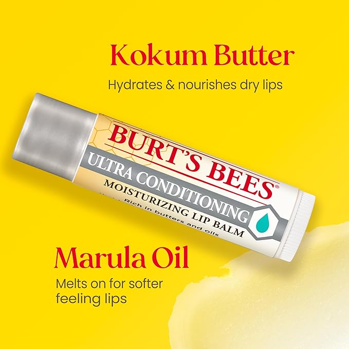 Burt's Bees Back to School Gift Ideas, Lip Balm Beeswax and Ultra Conditioning Lip Balm Pack, Hydrating Lip Moisturizer with Kokum and Shea Butter, Natural Origin Lip Care, 4 Tubes, 0.15oz.