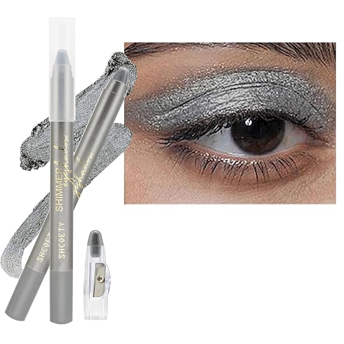 Dark Gray Shimmer Eyeshadow Stick,Blendable Creamy Eye Brightener Stick, Waterproof Eyeshadow Pencil Long Long Lasting Crayon, Smooth Shimmer Eye Shadow Highlighter Eye Liner Makeup.#1